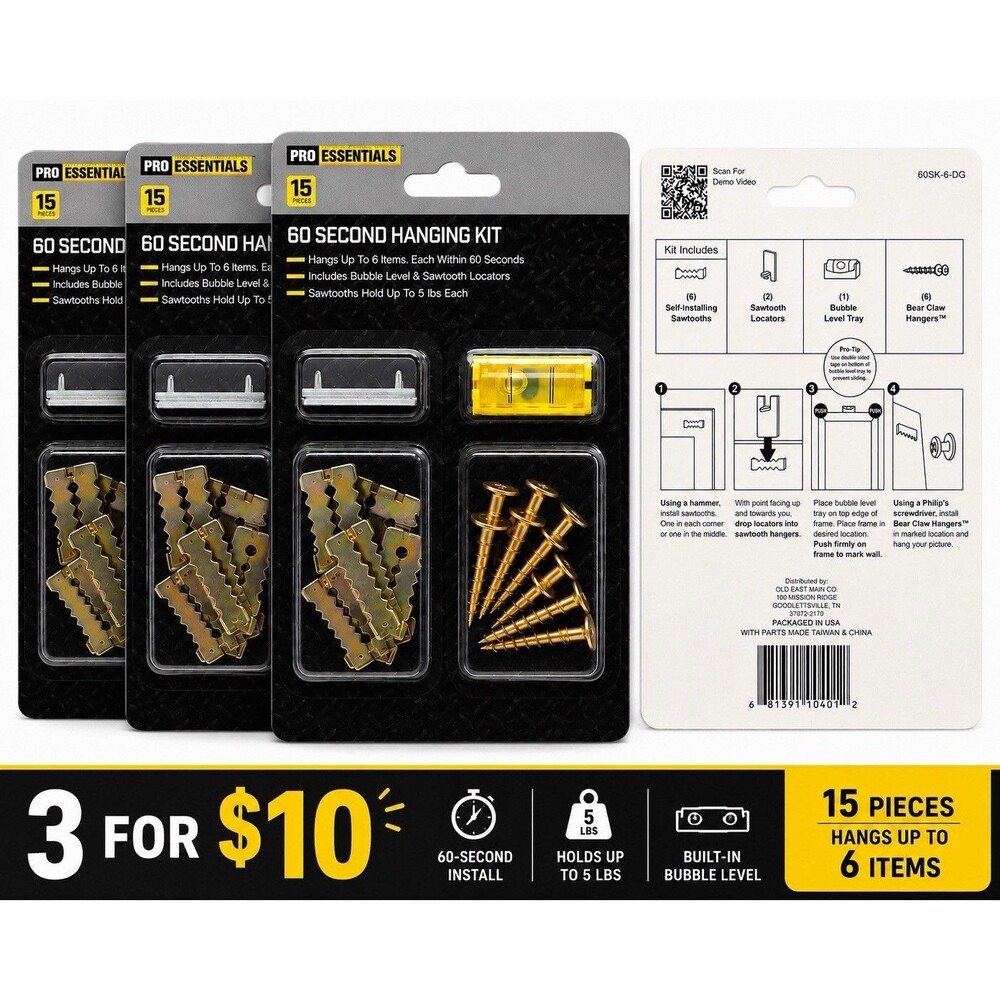 3 Pack Pro Essentials 60 Second Hanging Kit Bundle Wall Hanging Hardware